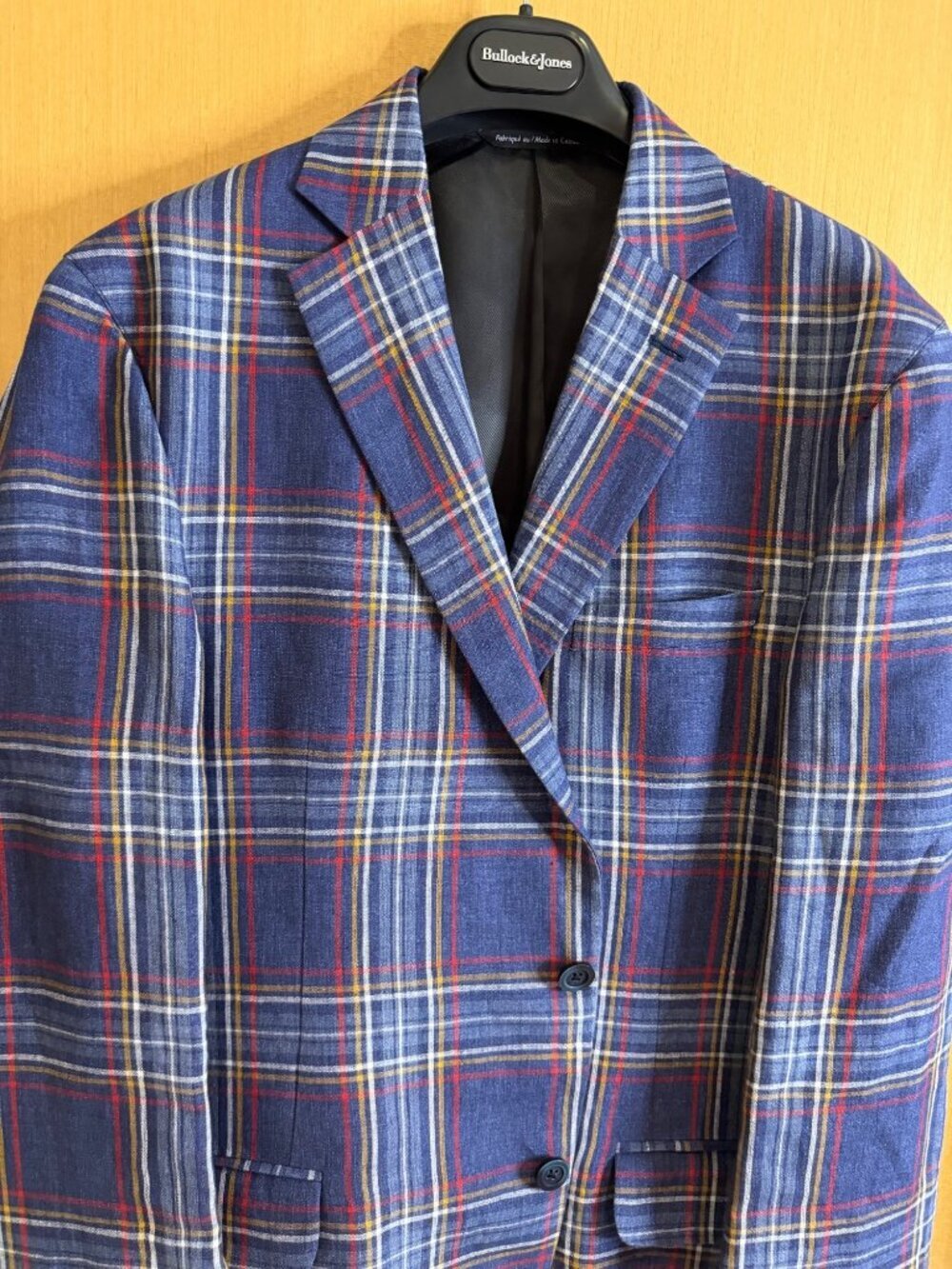 Bullock & Jones Mens Linen Blazer Sport Coat 42 Tall Blue Plaid Notch Classic - Picture 6 of 16
